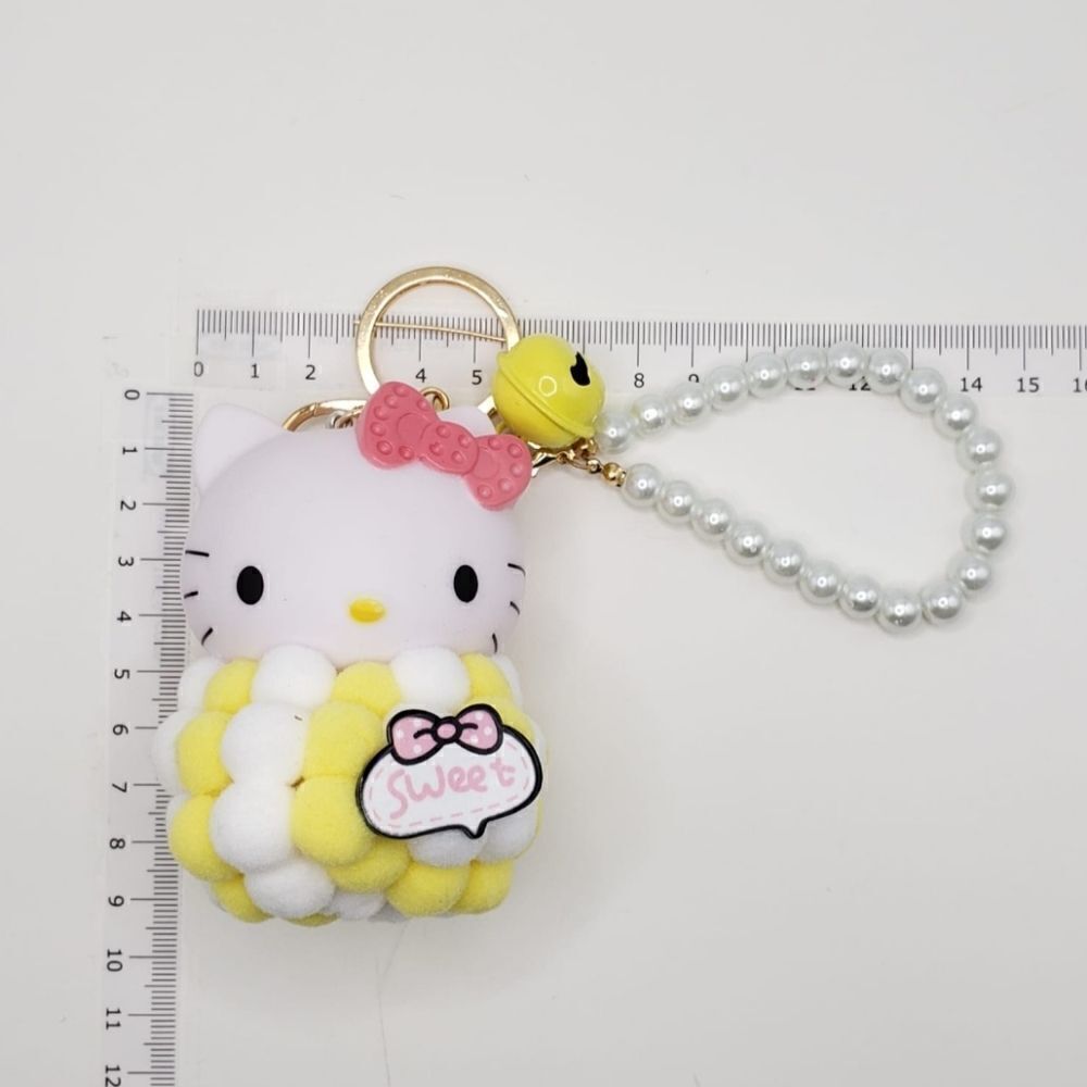 Brand New Hello Kitty Yellow Pearl Keychain - Picture 3 of 3